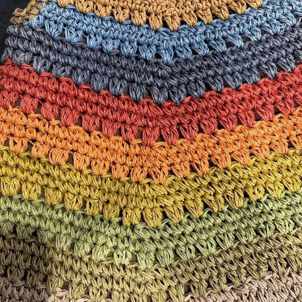 Vintage Cappelli Straworld Rainbow Striped Crochet Woven Toyo Handbag Purse Tote